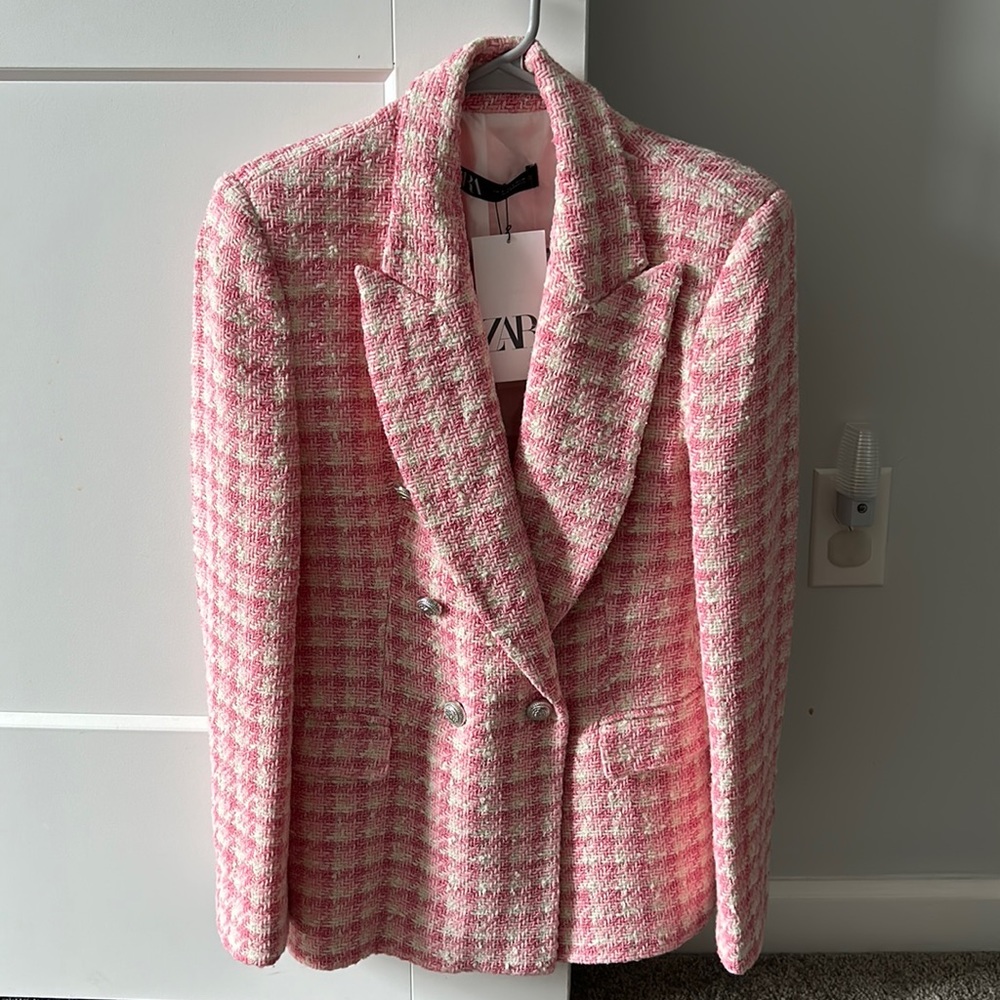 NWT ZARA Small Pink White blazer